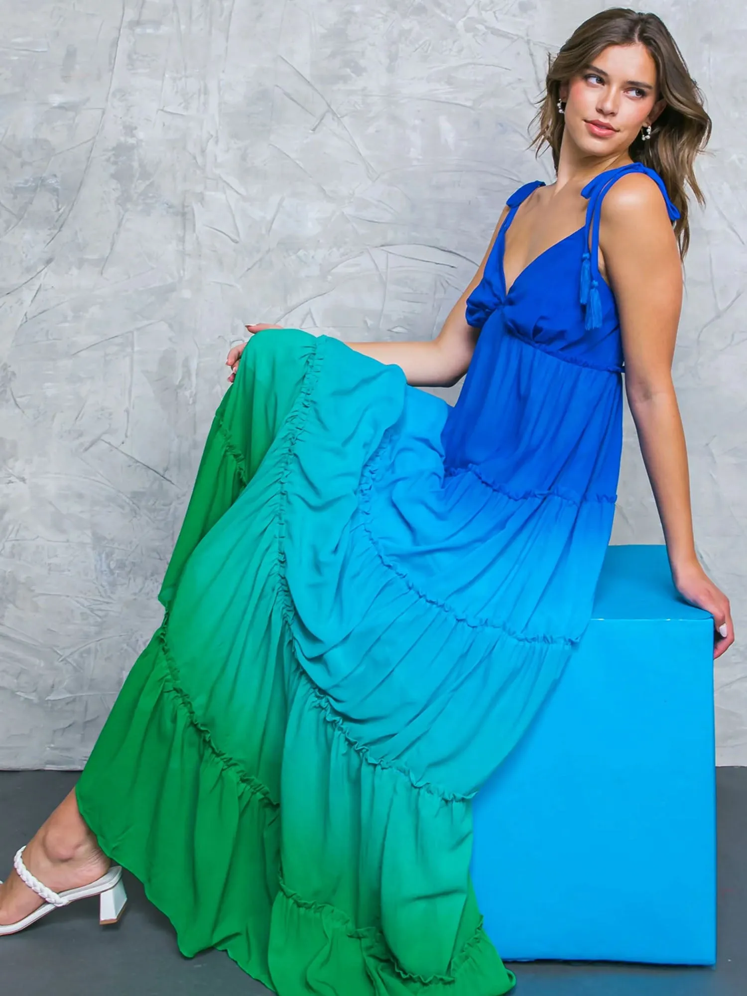 Flying Tomato Shoulder Tie Ombre Tiered Dress - Brands We Love