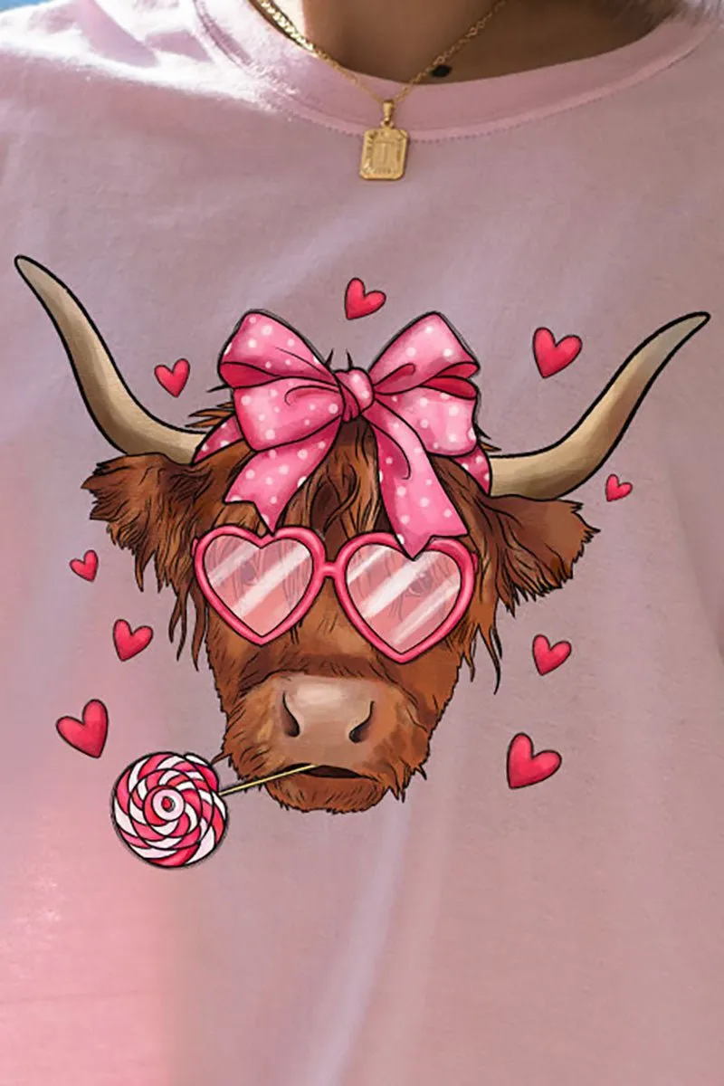 Full Of Love Highland Cow Short Sleeve Relaxed Fit T-Shirt