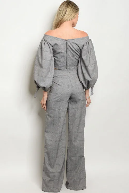 Gray Check Top and Pants Set