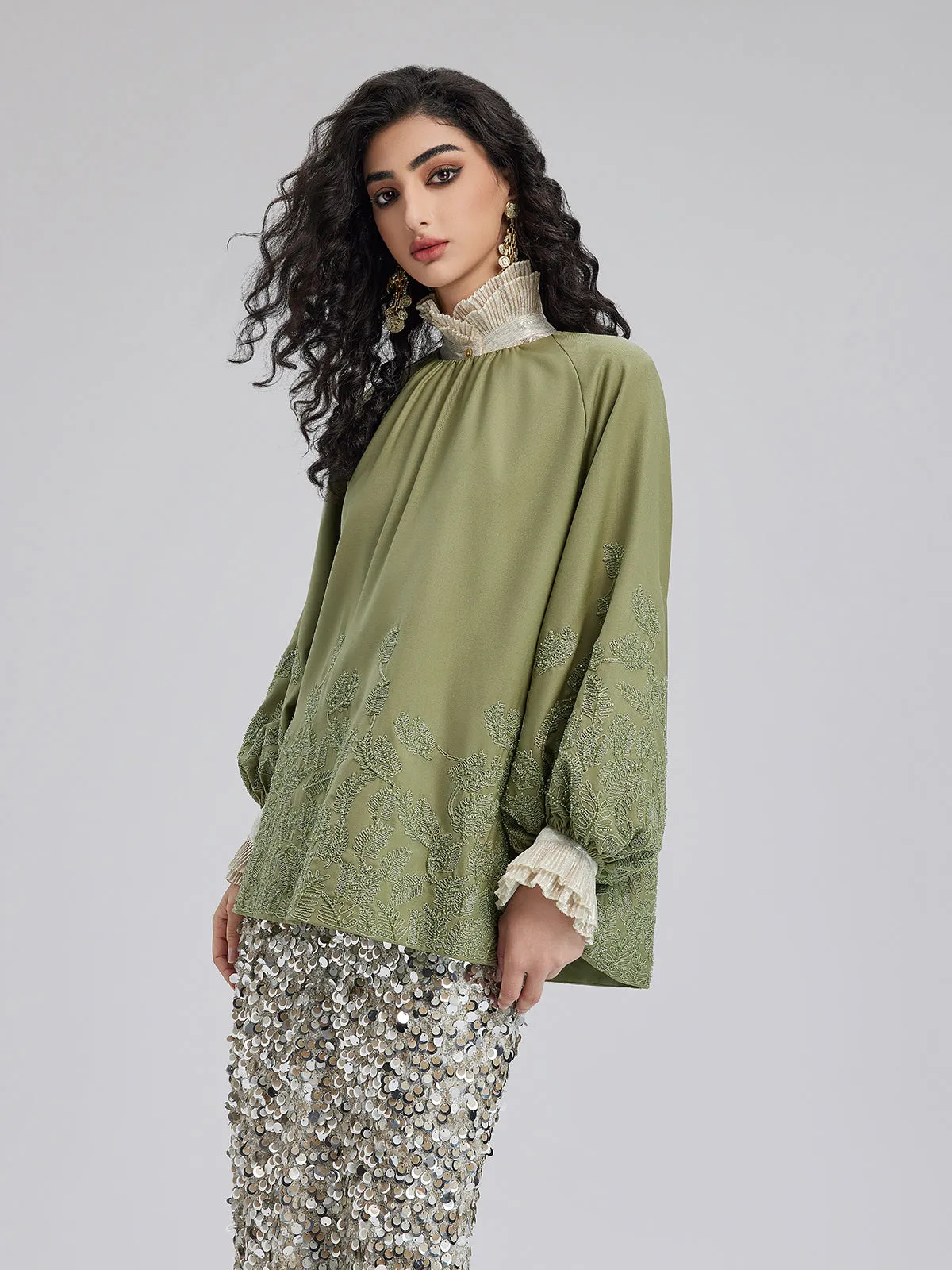 Green Beaded Embroidered Top