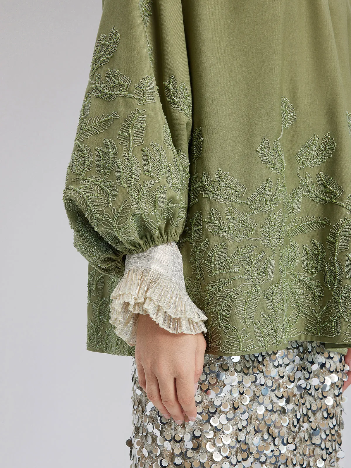 Green Beaded Embroidered Top