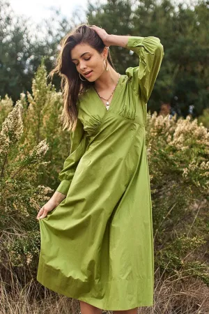 Green Empire Waist A-Line Midi Dress