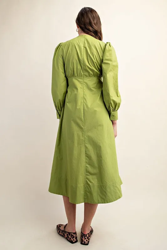 Green Empire Waist A-Line Midi Dress