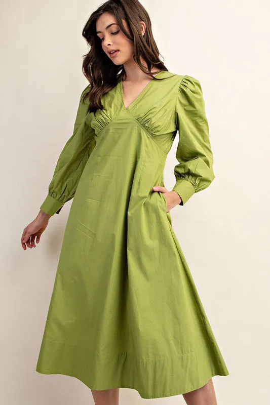 Green Empire Waist A-Line Midi Dress