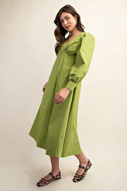 Green Empire Waist A-Line Midi Dress