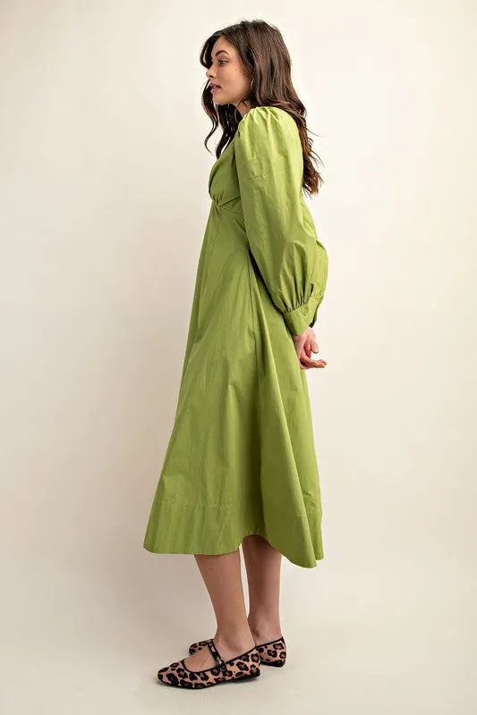 Green Empire Waist A-Line Midi Dress