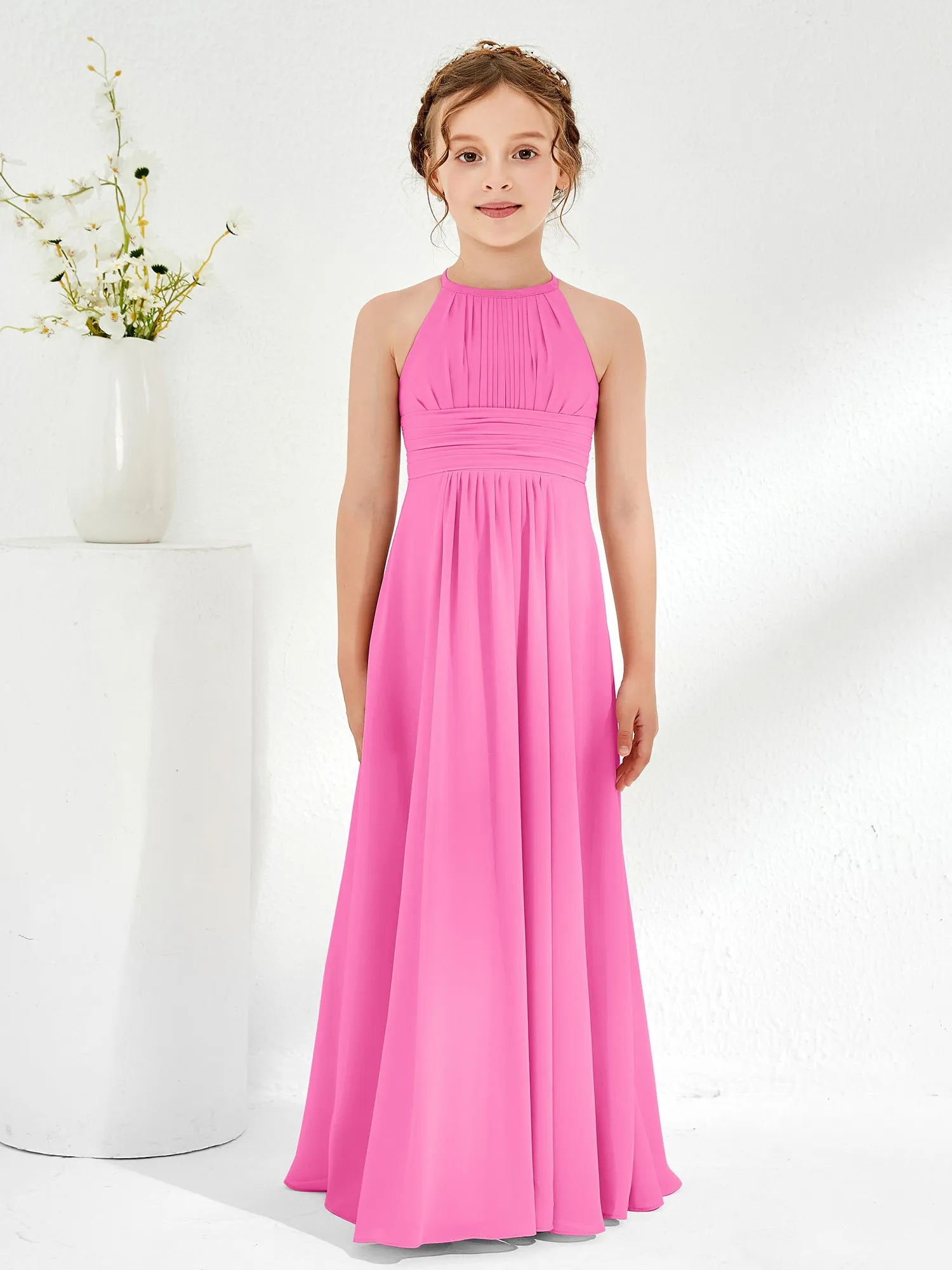 Halter Chiffon Junior Bridesmaid Dresses Azalea