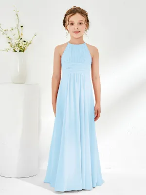 Halter Chiffon Junior Bridesmaid Dresses Sky Blue