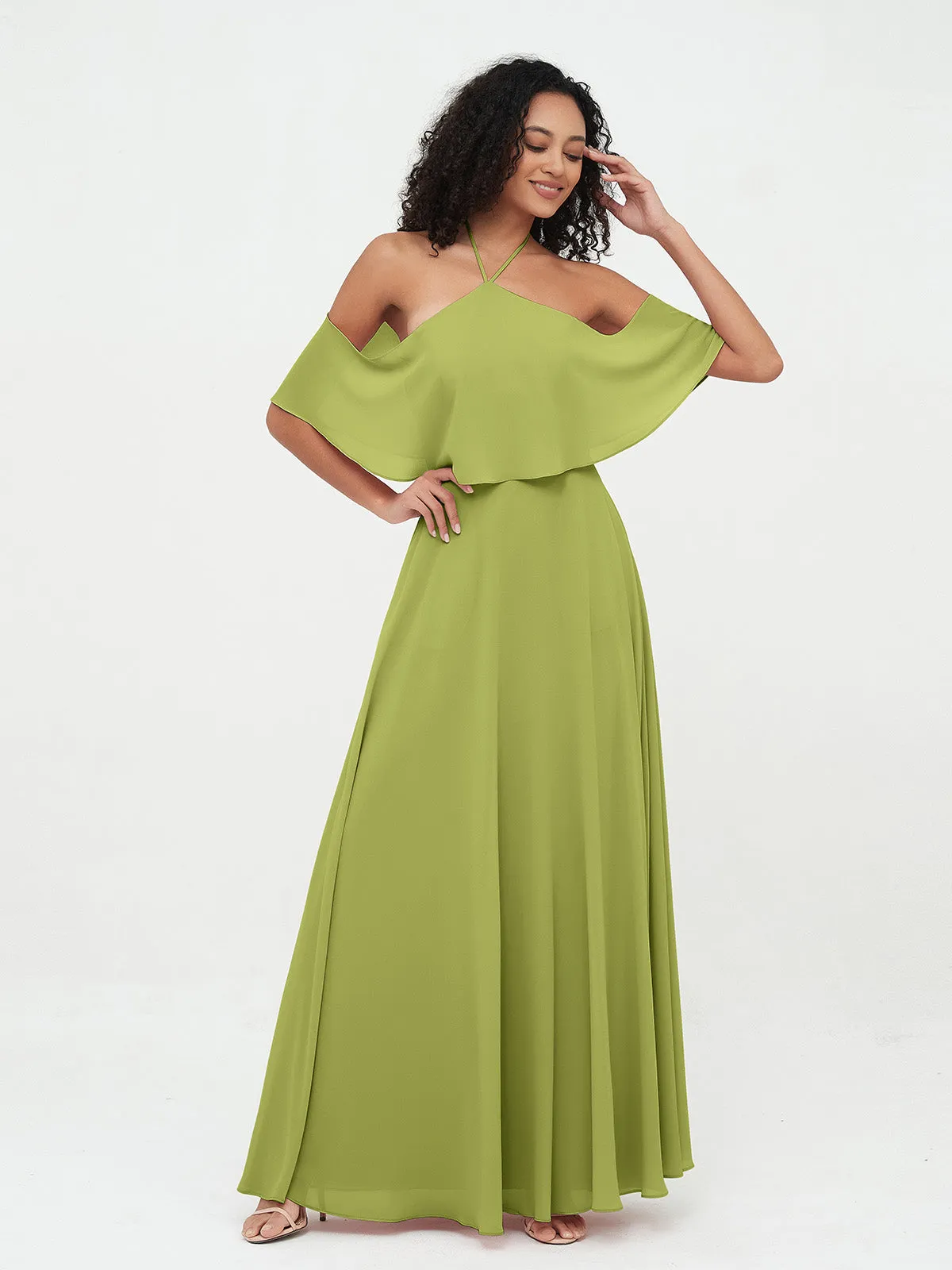 Halter Off the Shoulder Max Dresses with Pockets-Clover Plus Size