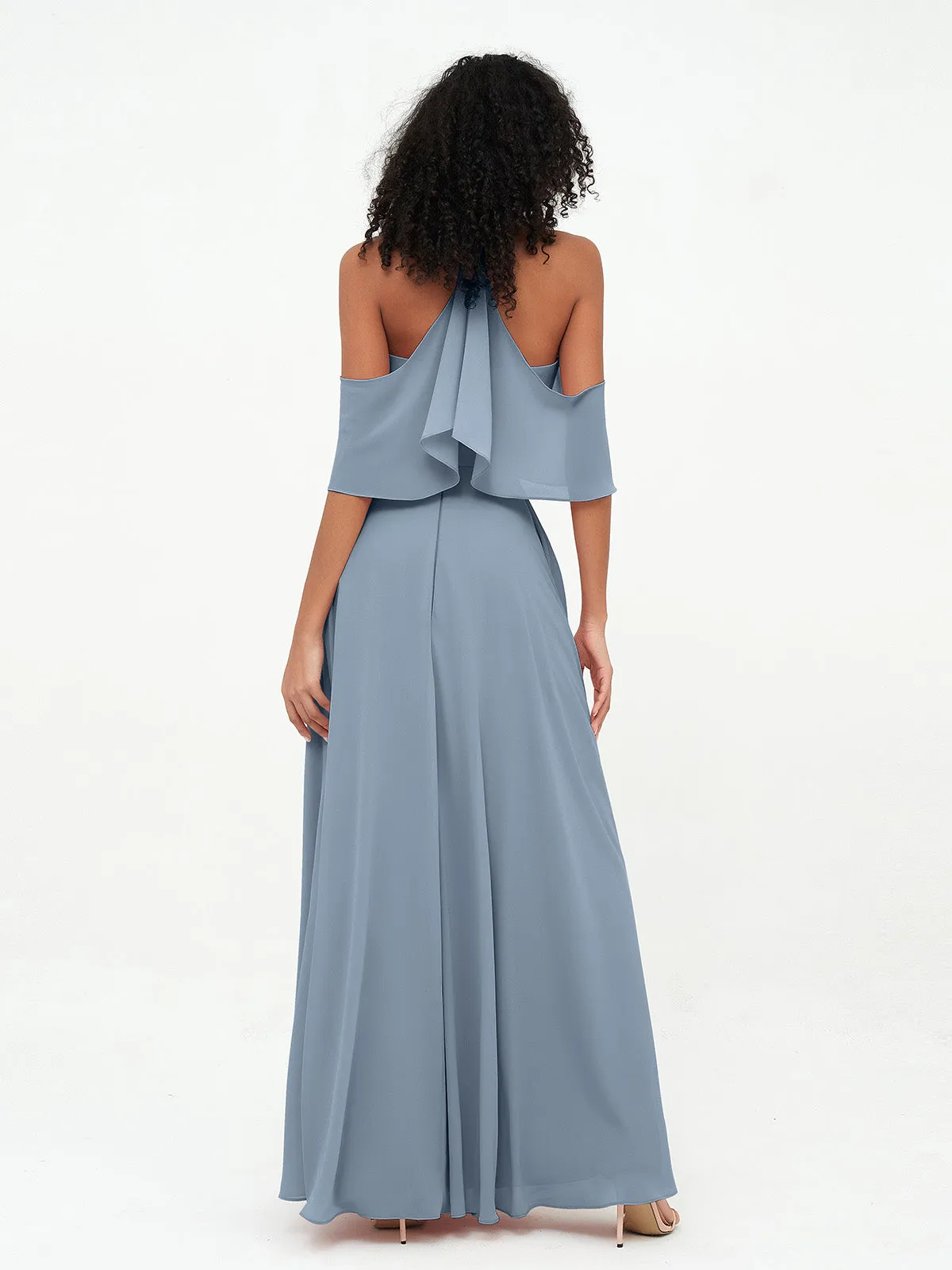 Halter Off the Shoulder Max Dresses with Pockets-Dusty Blue