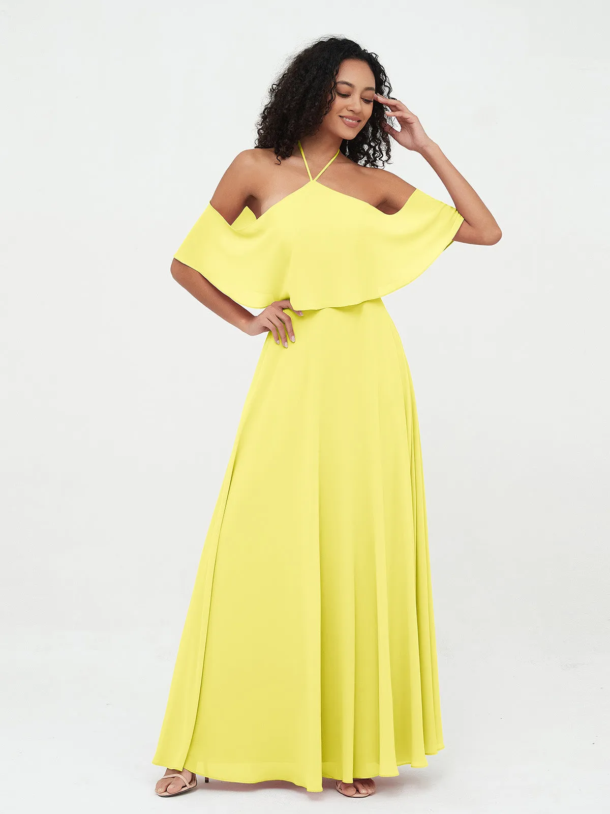 Halter Off the Shoulder Max Dresses with Pockets-Lemon Plus Size