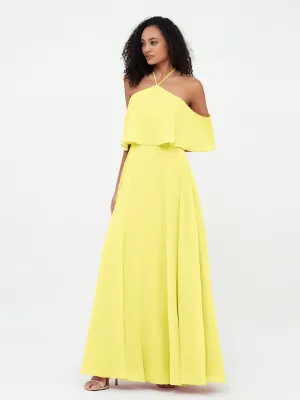 Halter Off the Shoulder Max Dresses with Pockets-Lemon Plus Size