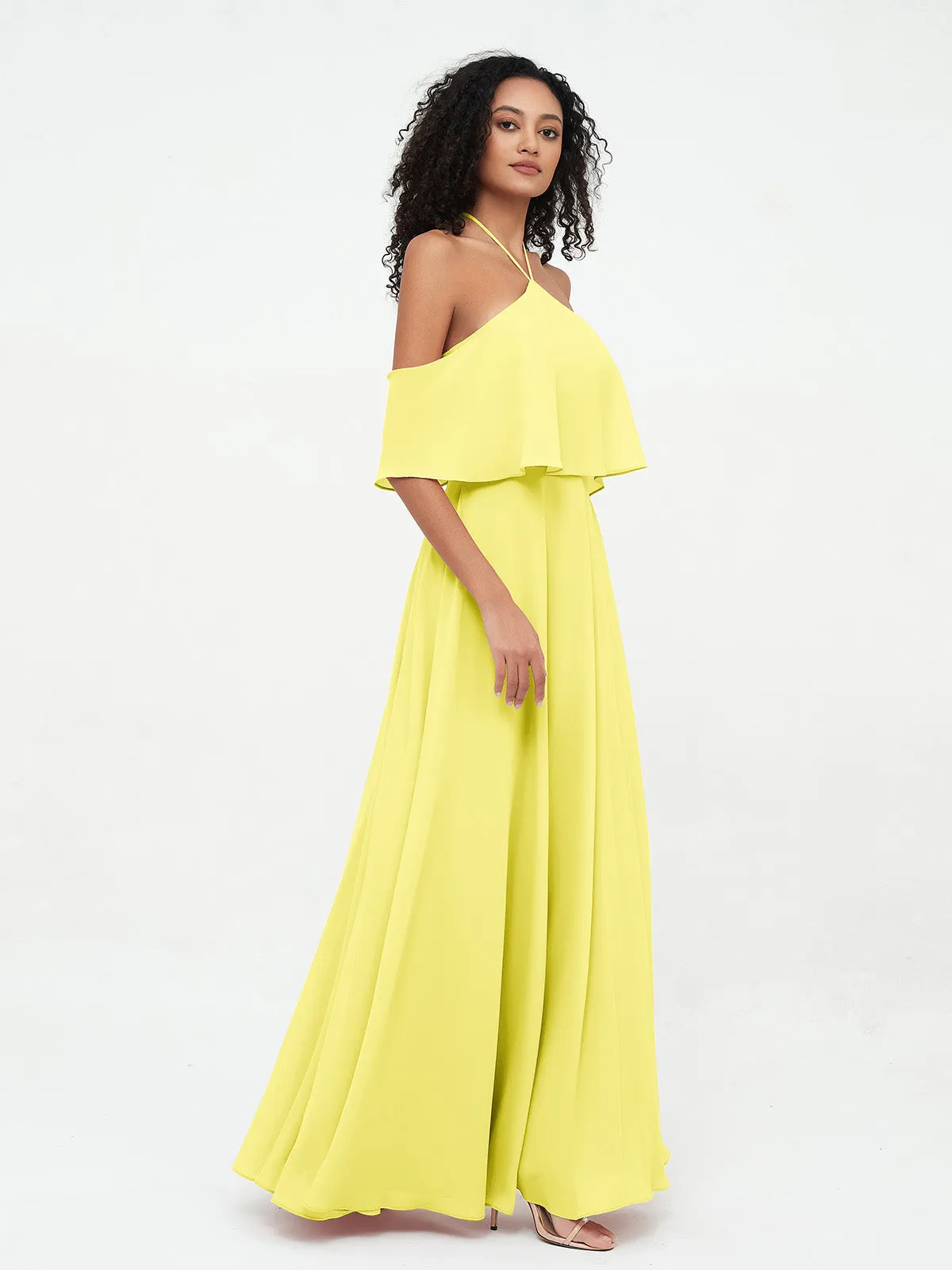 Halter Off the Shoulder Max Dresses with Pockets-Lemon Plus Size