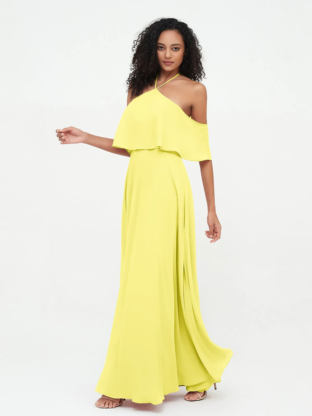 Halter Off the Shoulder Max Dresses with Pockets-Lemon Plus Size