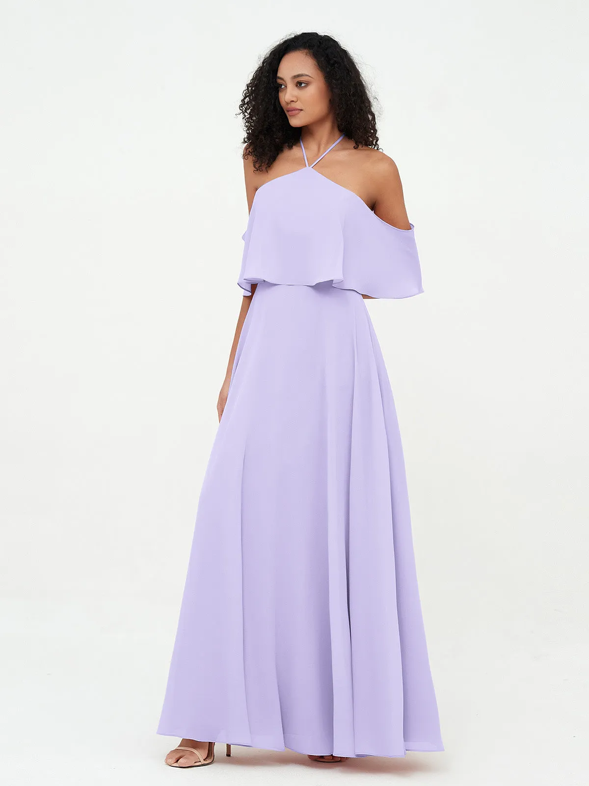 Halter Off the Shoulder Max Dresses with Pockets-Lilac Plus Size