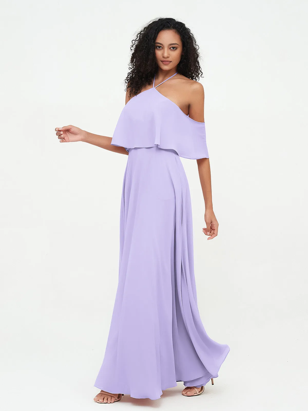 Halter Off the Shoulder Max Dresses with Pockets-Lilac Plus Size