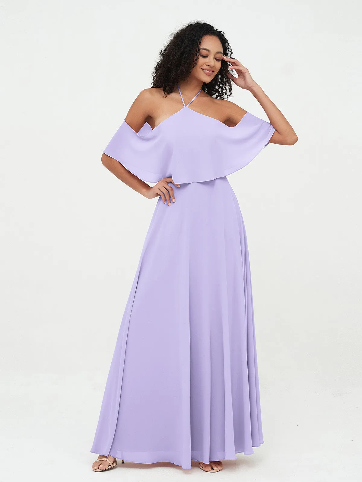 Halter Off the Shoulder Max Dresses with Pockets-Lilac Plus Size