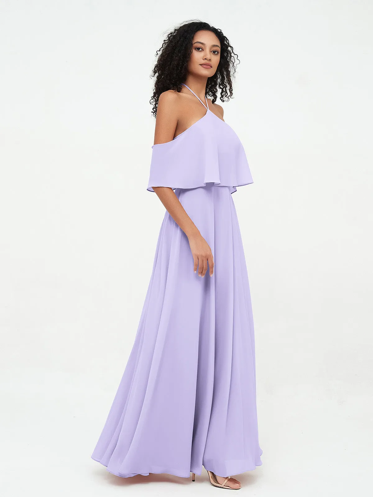 Halter Off the Shoulder Max Dresses with Pockets-Lilac Plus Size