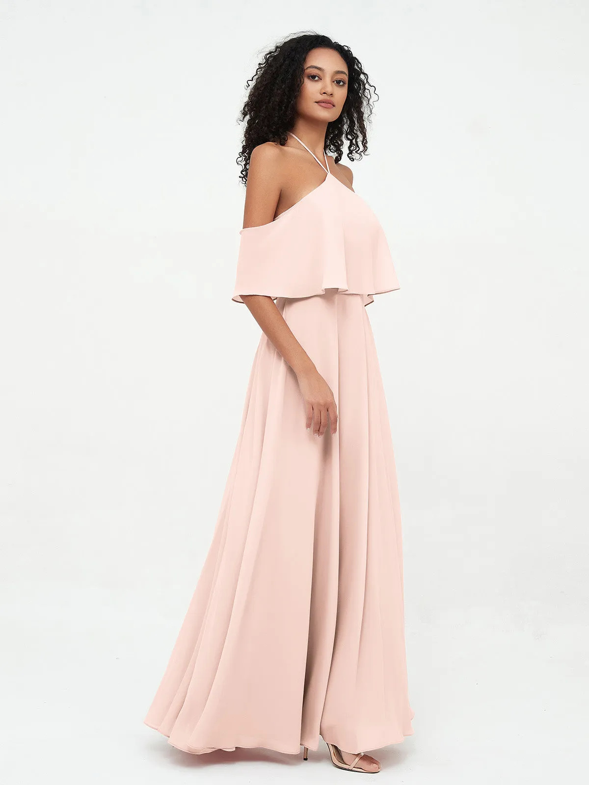 Halter Off the Shoulder Max Dresses with Pockets-Pearl Pink Plus Size