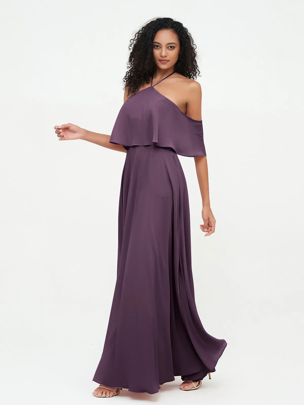 Halter Off the Shoulder Max Dresses with Pockets-Plum Plus Size