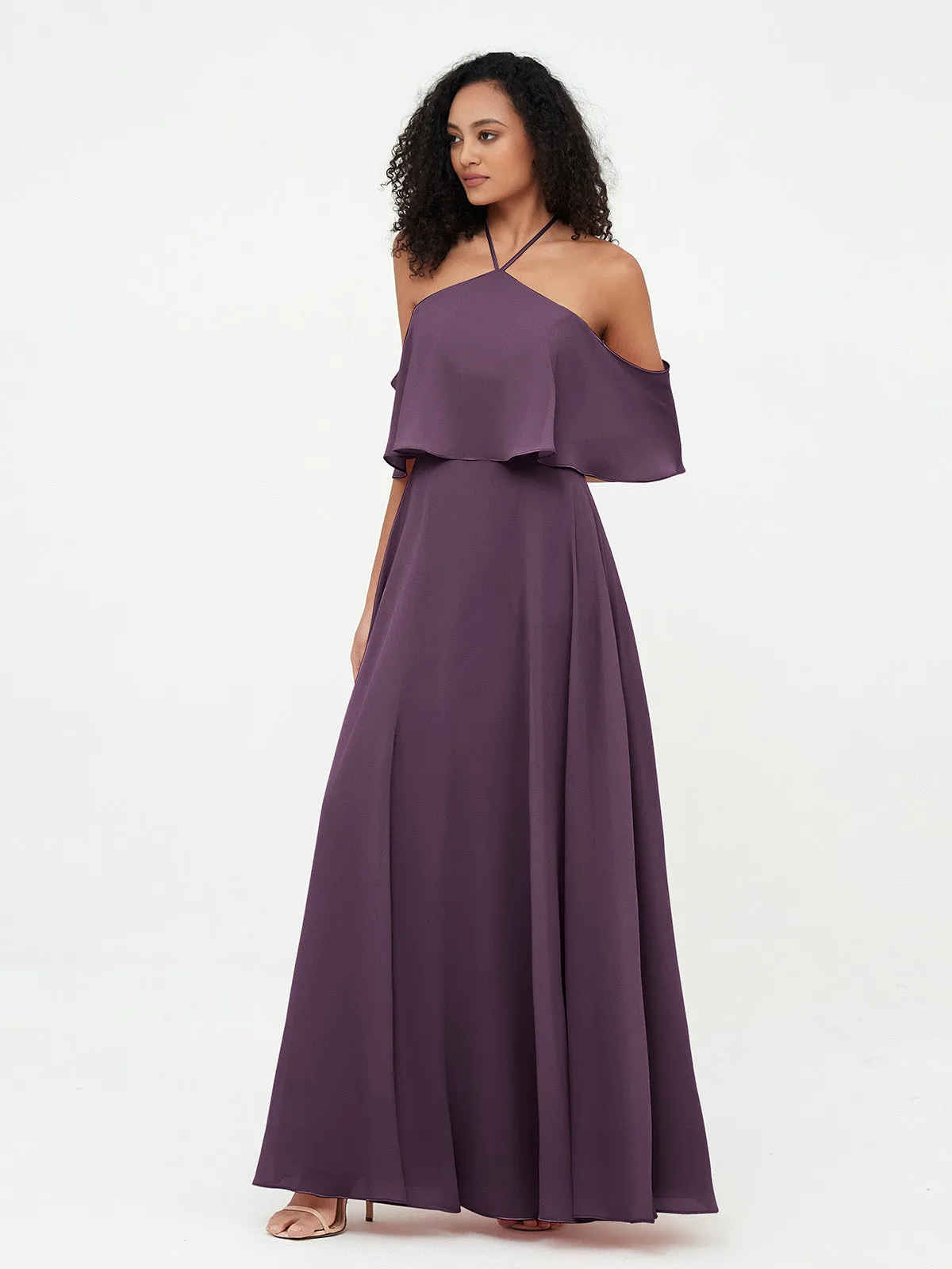 Halter Off the Shoulder Max Dresses with Pockets-Plum Plus Size