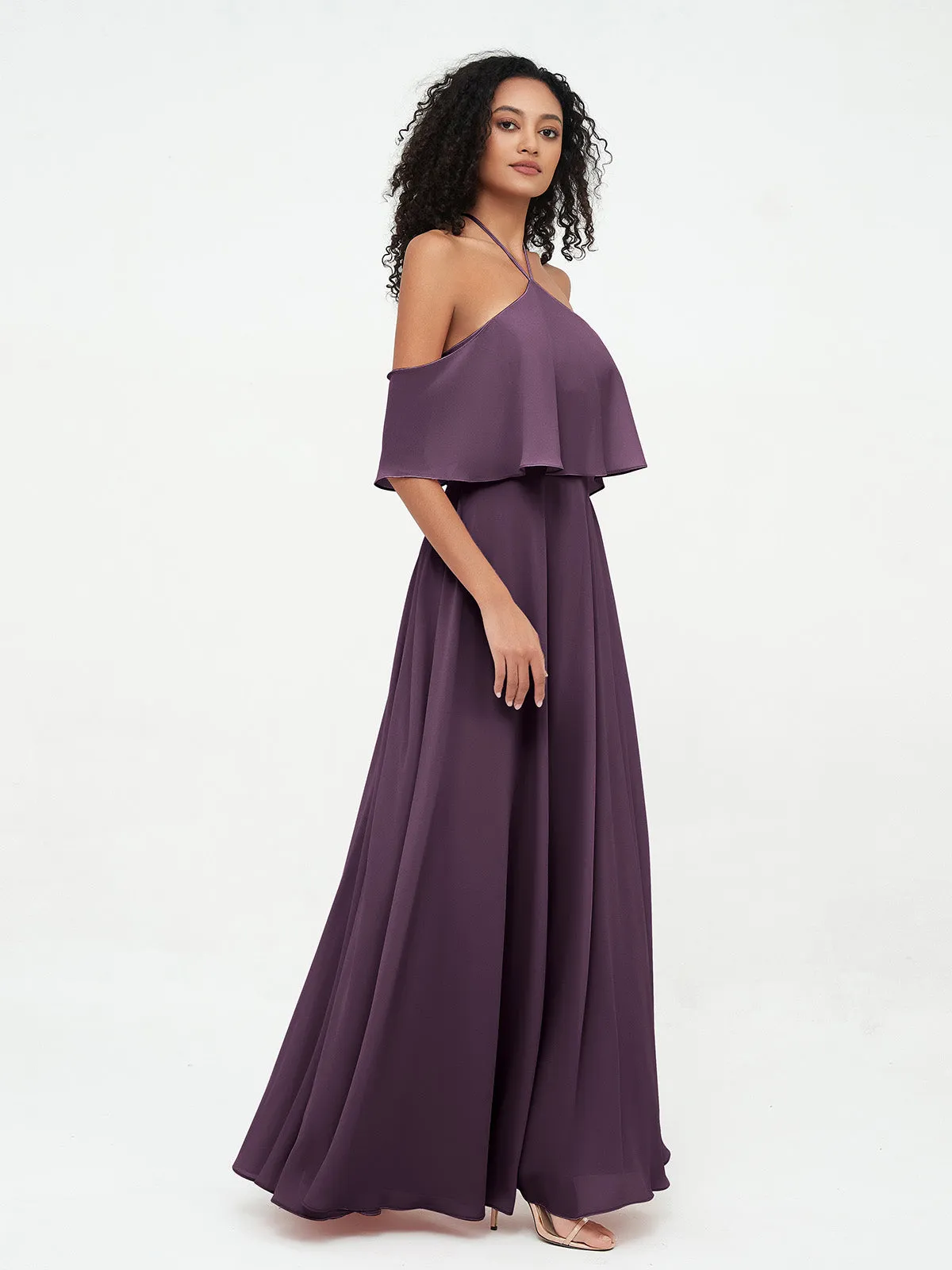 Halter Off the Shoulder Max Dresses with Pockets-Plum Plus Size