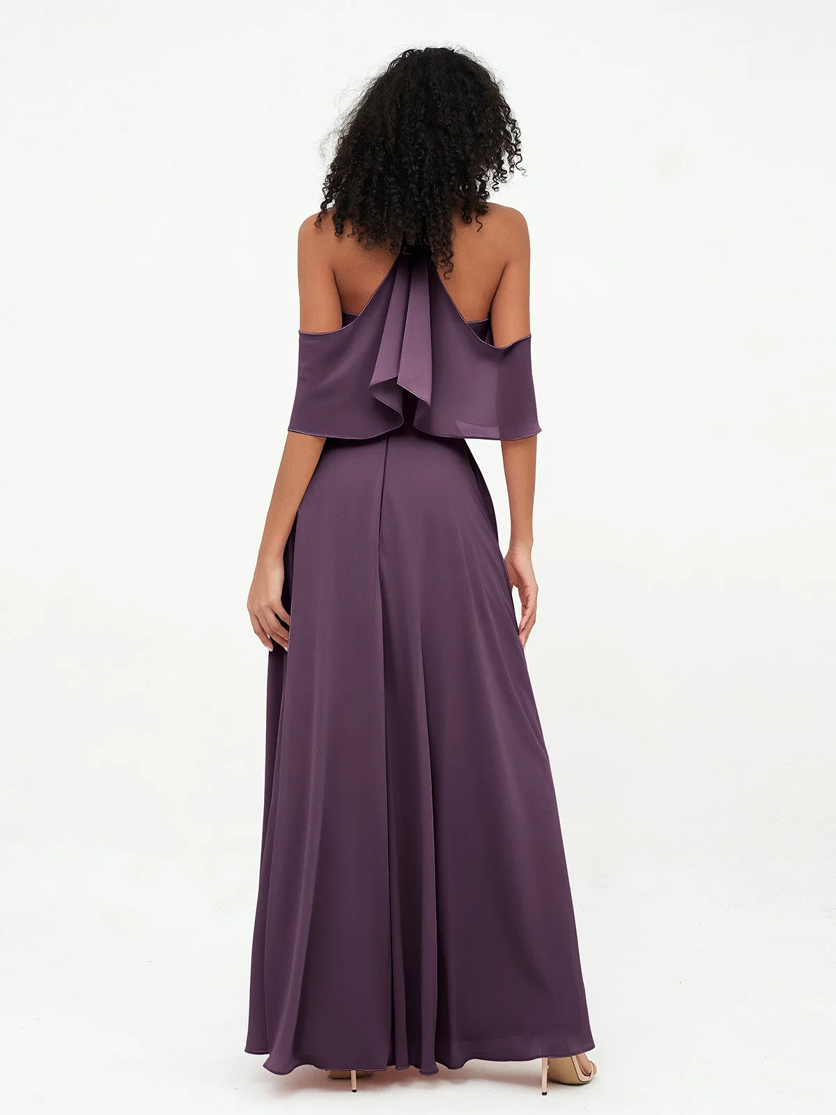 Halter Off the Shoulder Max Dresses with Pockets-Plum Plus Size