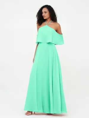 Halter Off the Shoulder Max Dresses with Pockets-Turquoise