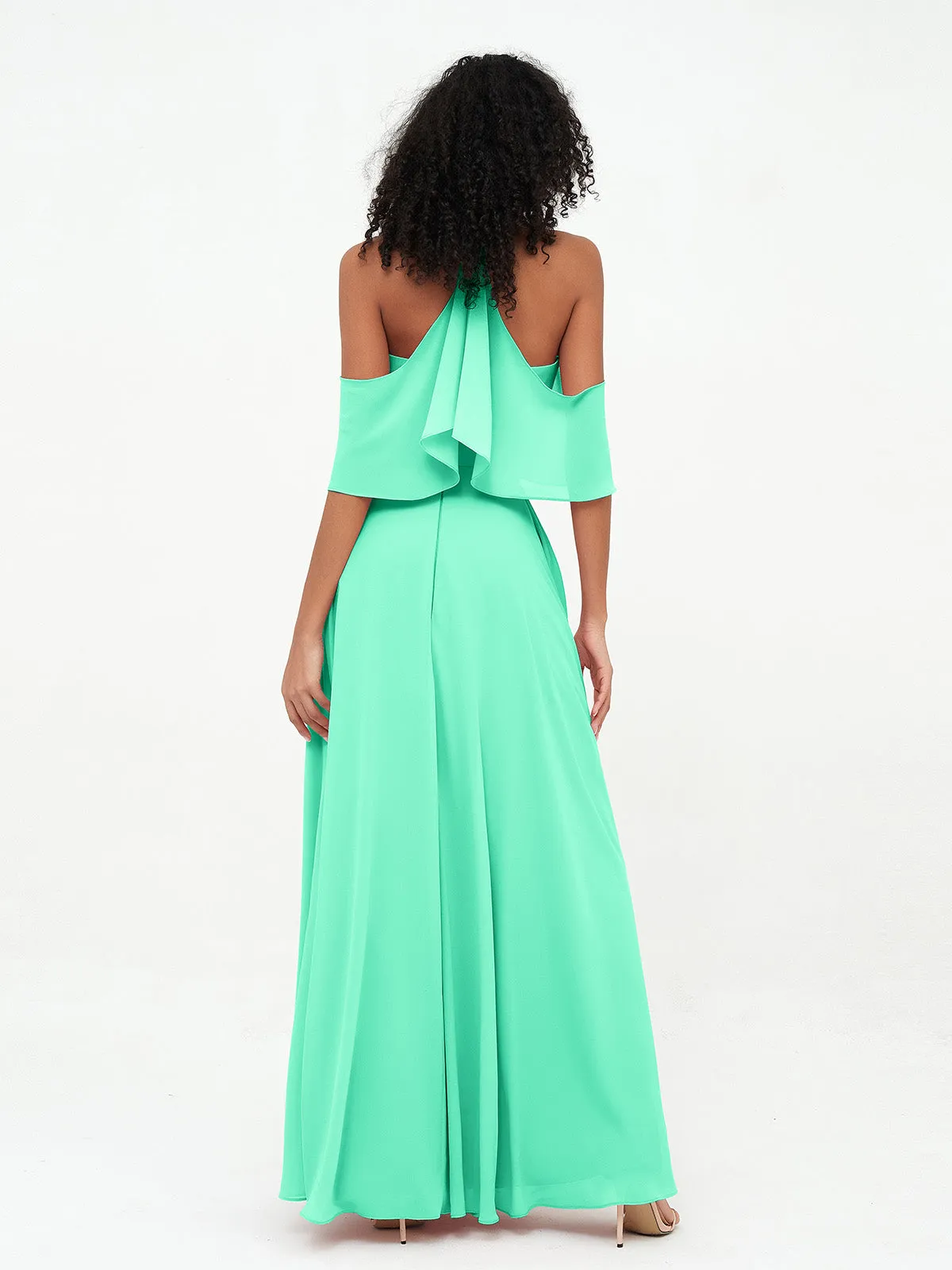 Halter Off the Shoulder Max Dresses with Pockets-Turquoise