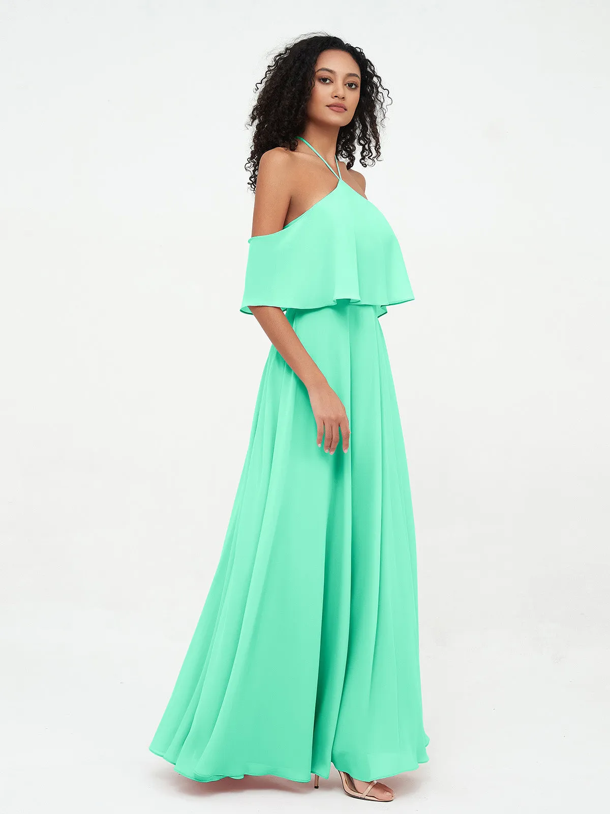 Halter Off the Shoulder Max Dresses with Pockets-Turquoise