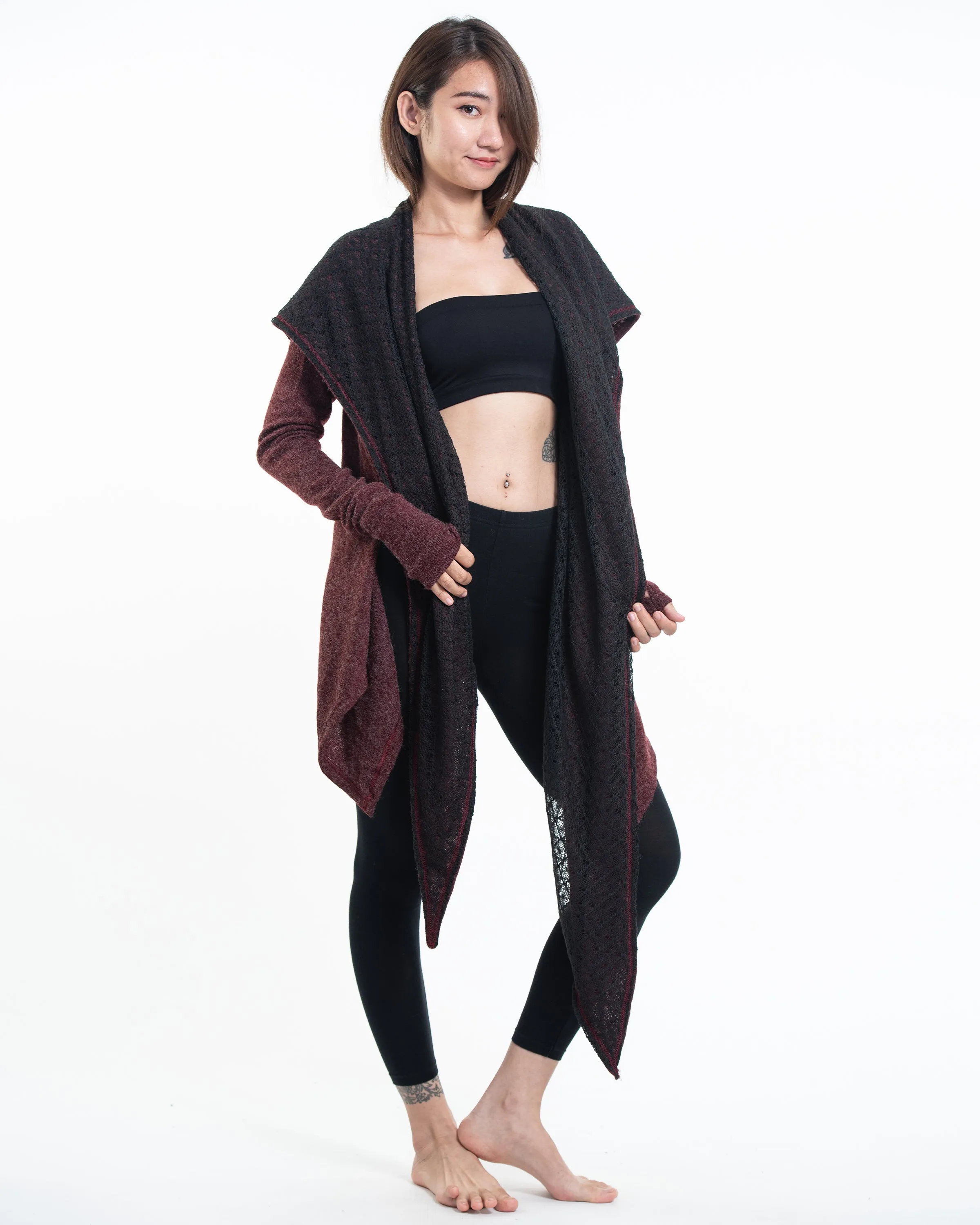 Hoodie Shawl Cardigan in Maroon