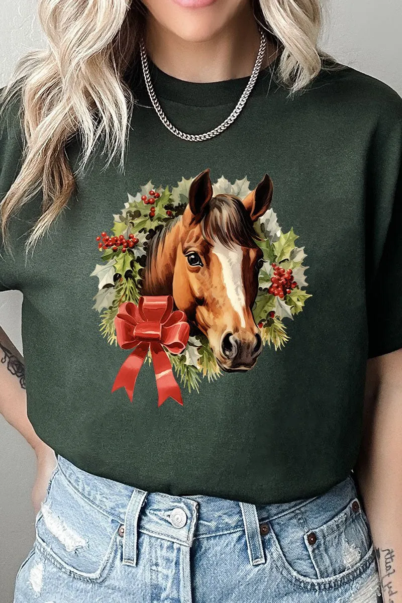 Horse Christmas On The Farm Short Sleeve Relaxed Fit T-Shirt