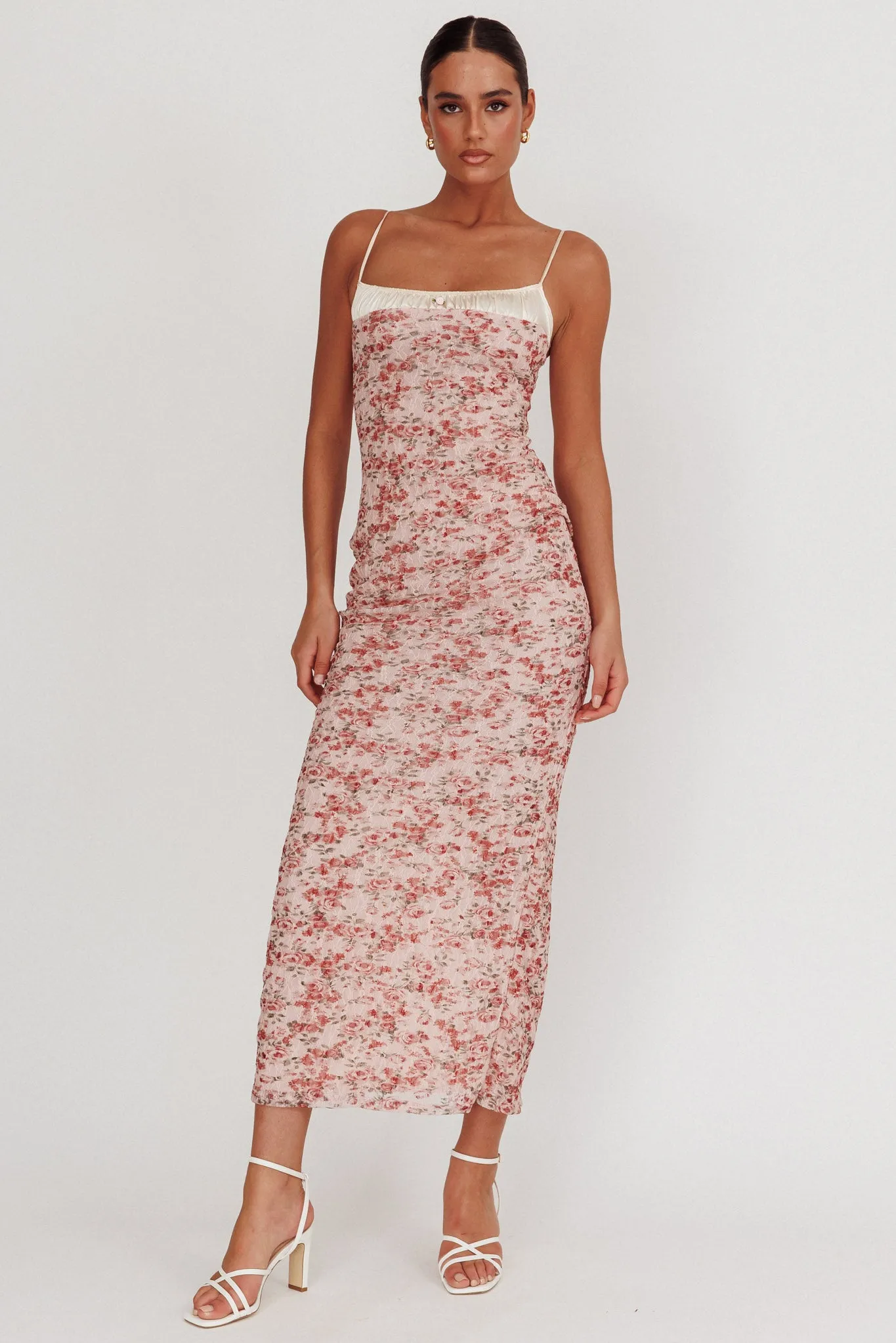 I'm Blushing Floral Lace Maxi Dress Rose