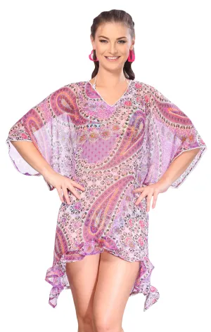 LA LEELA Soft Sleepdress Short Sleeve Women Comfy Sleeping Nights Pajama Dress US 8-14 Purple_G2