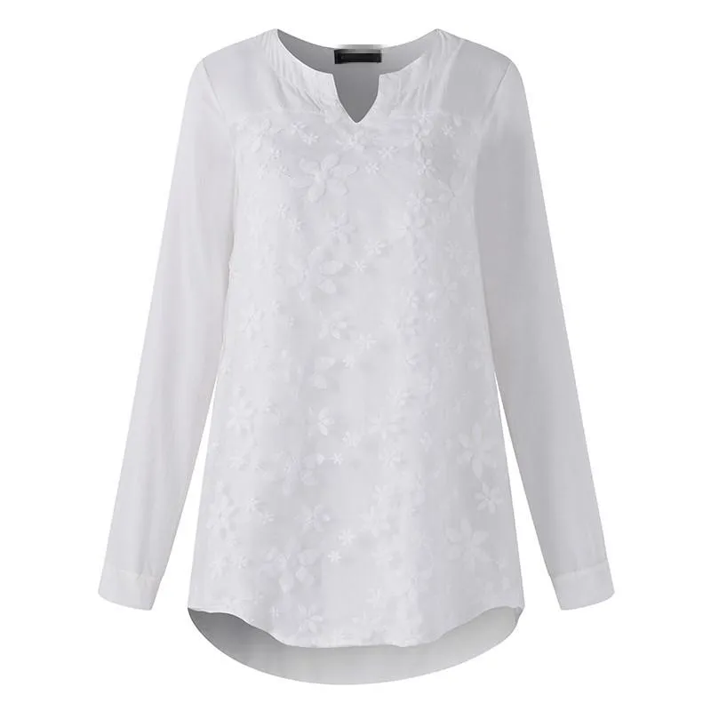 Lace Embroidery Long Sleeves Tops