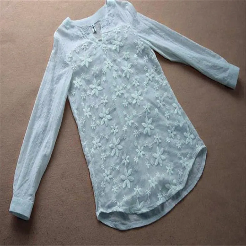 Lace Embroidery Long Sleeves Tops