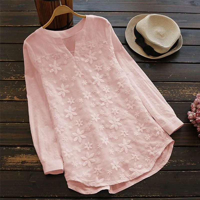 Lace Embroidery Long Sleeves Tops