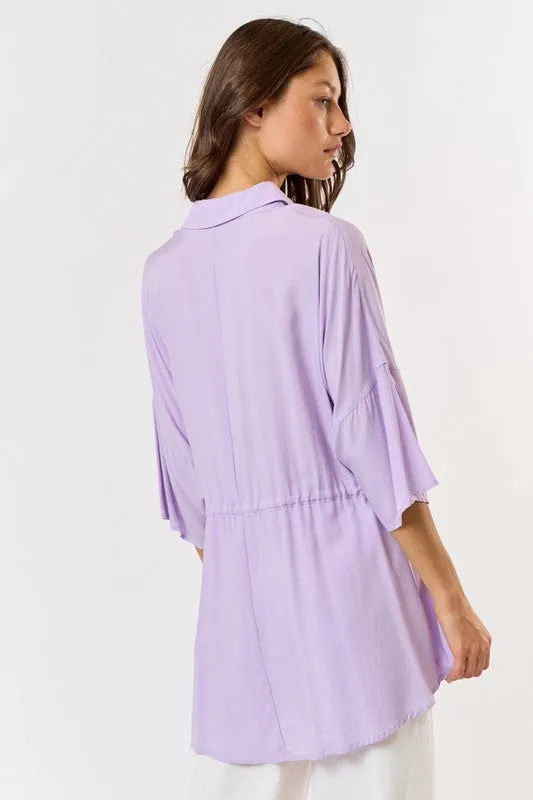 Lavender Button Up Collar Long Shirts