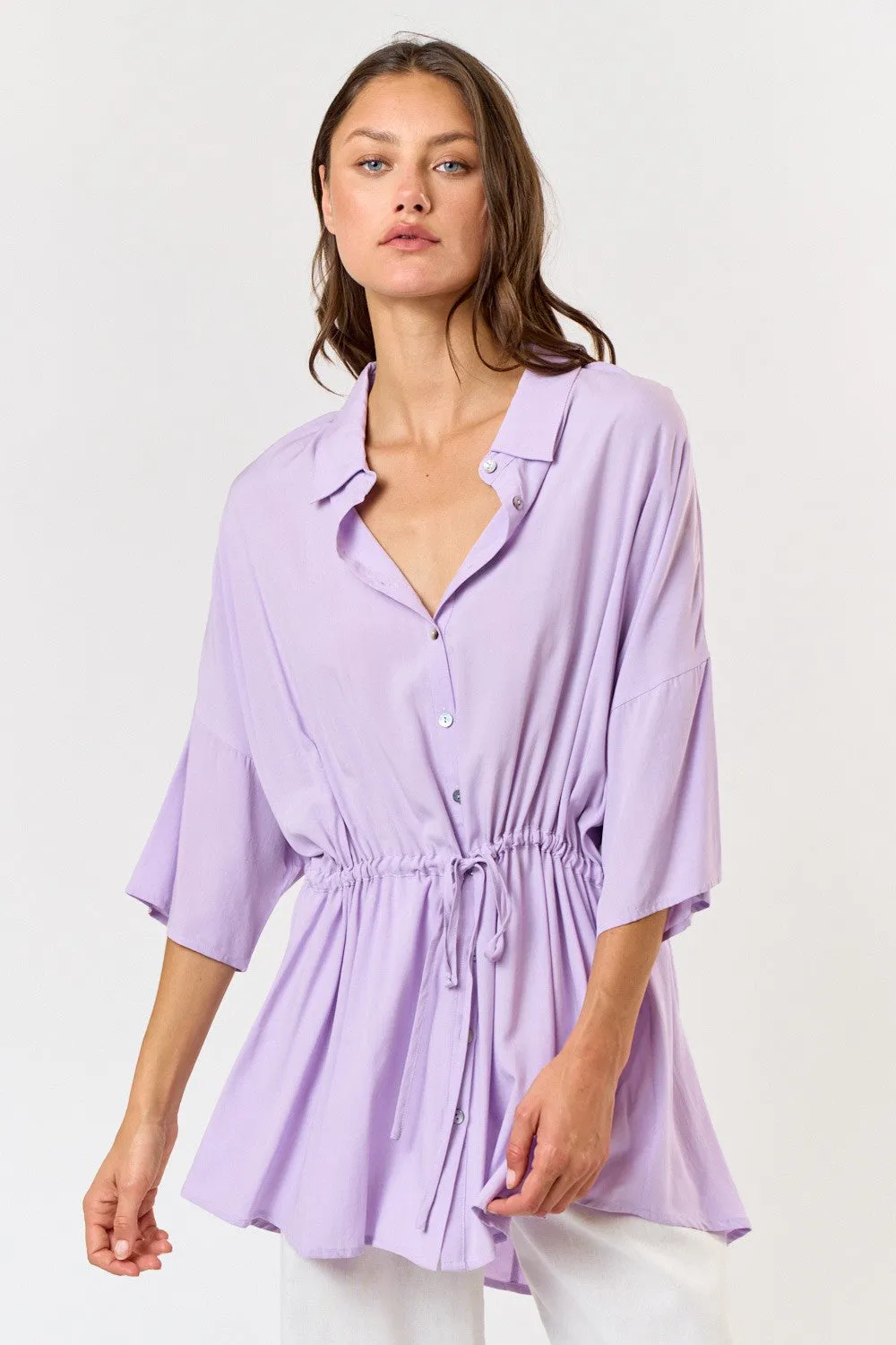 Lavender Button Up Collar Long Shirts