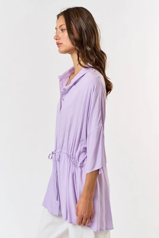 Lavender Button Up Collar Long Shirts