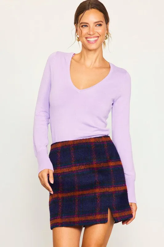 Lavender Long Sleeve V Neck Knit