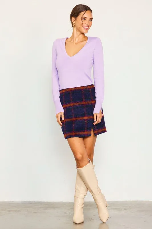 Lavender Long Sleeve V Neck Knit