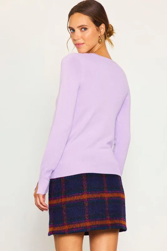 Lavender Long Sleeve V Neck Knit