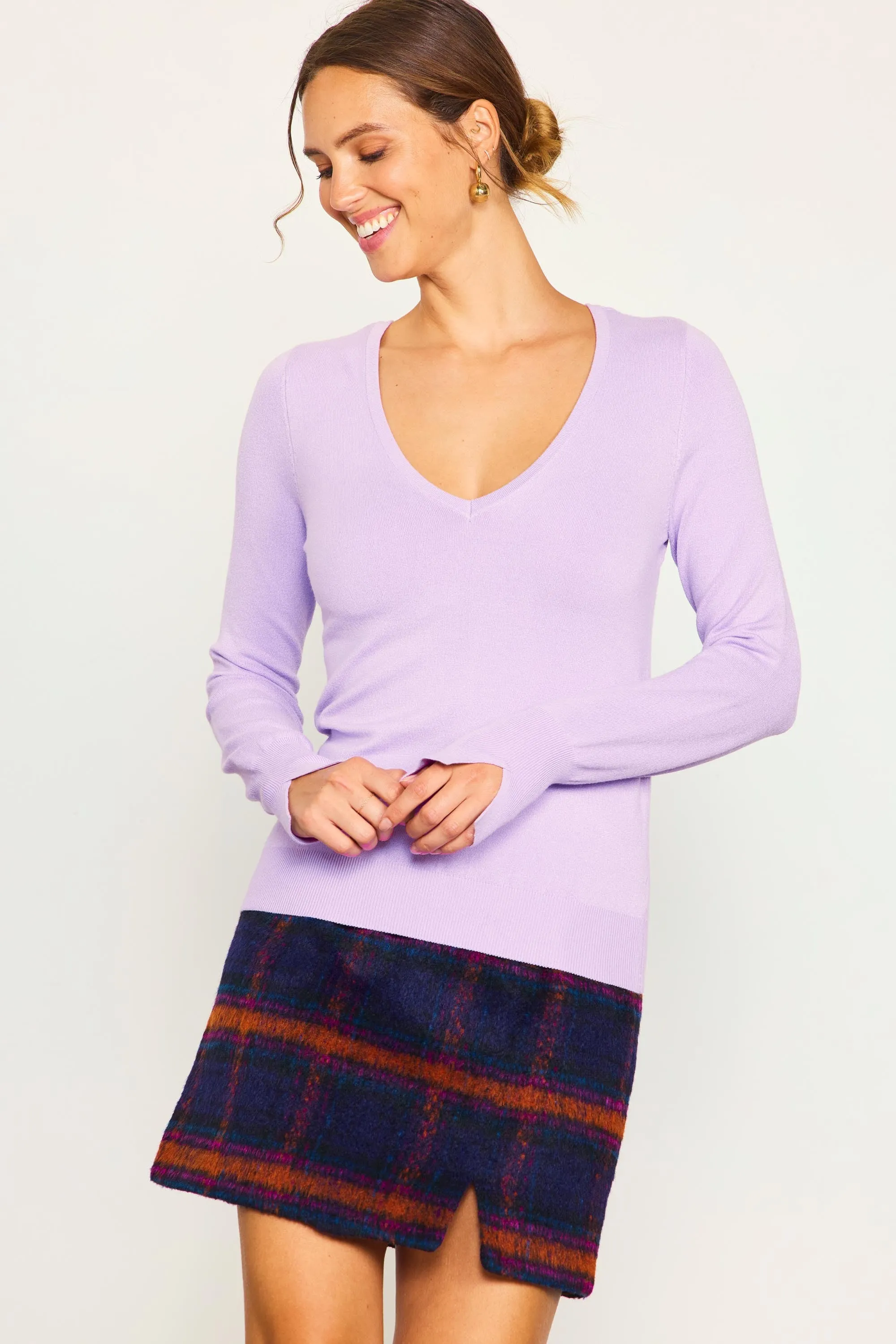 Lavender Long Sleeve V Neck Knit