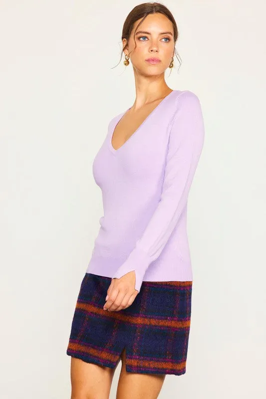 Lavender Long Sleeve V Neck Knit