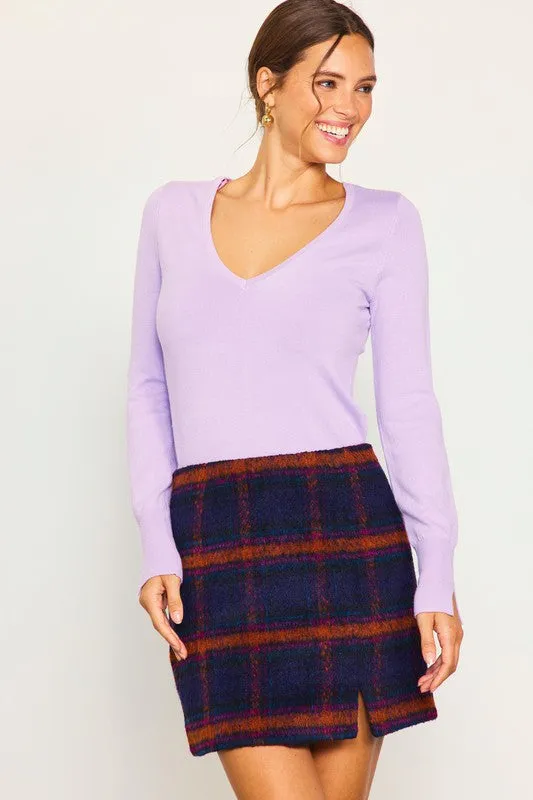 Lavender Long Sleeve V Neck Knit