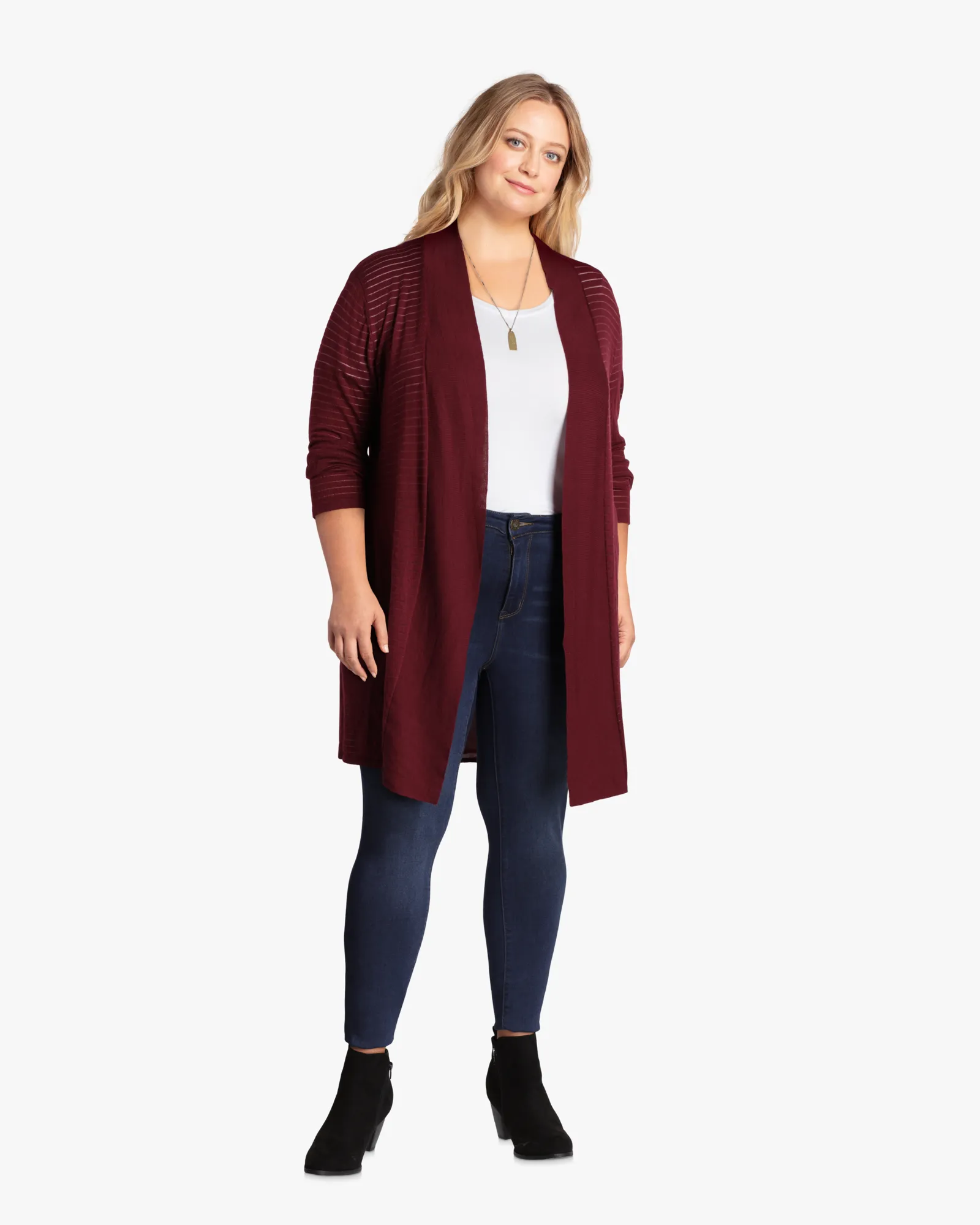 Leslie Three-Quarter-Sleeve Cardigan | Burgundy