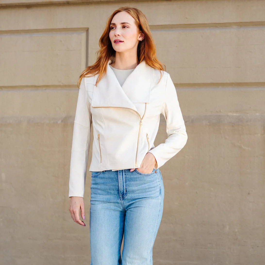 Liquid Leather™ Drape Neck Zip Jacket - Ivory