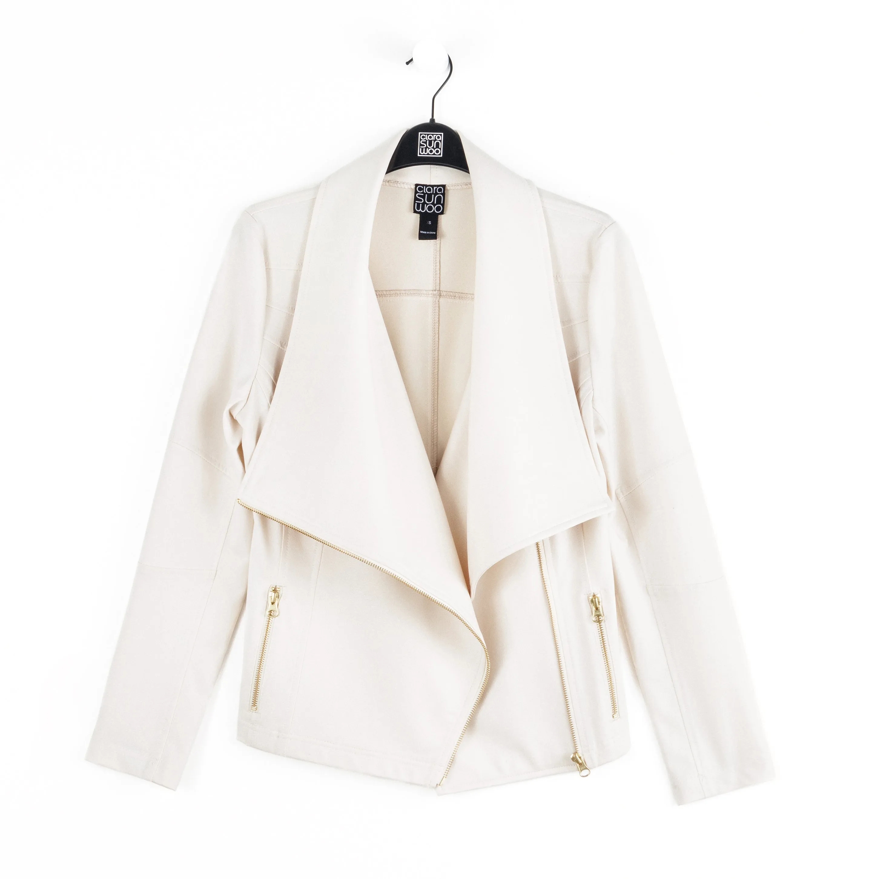 Liquid Leather™ Drape Neck Zip Jacket - Ivory