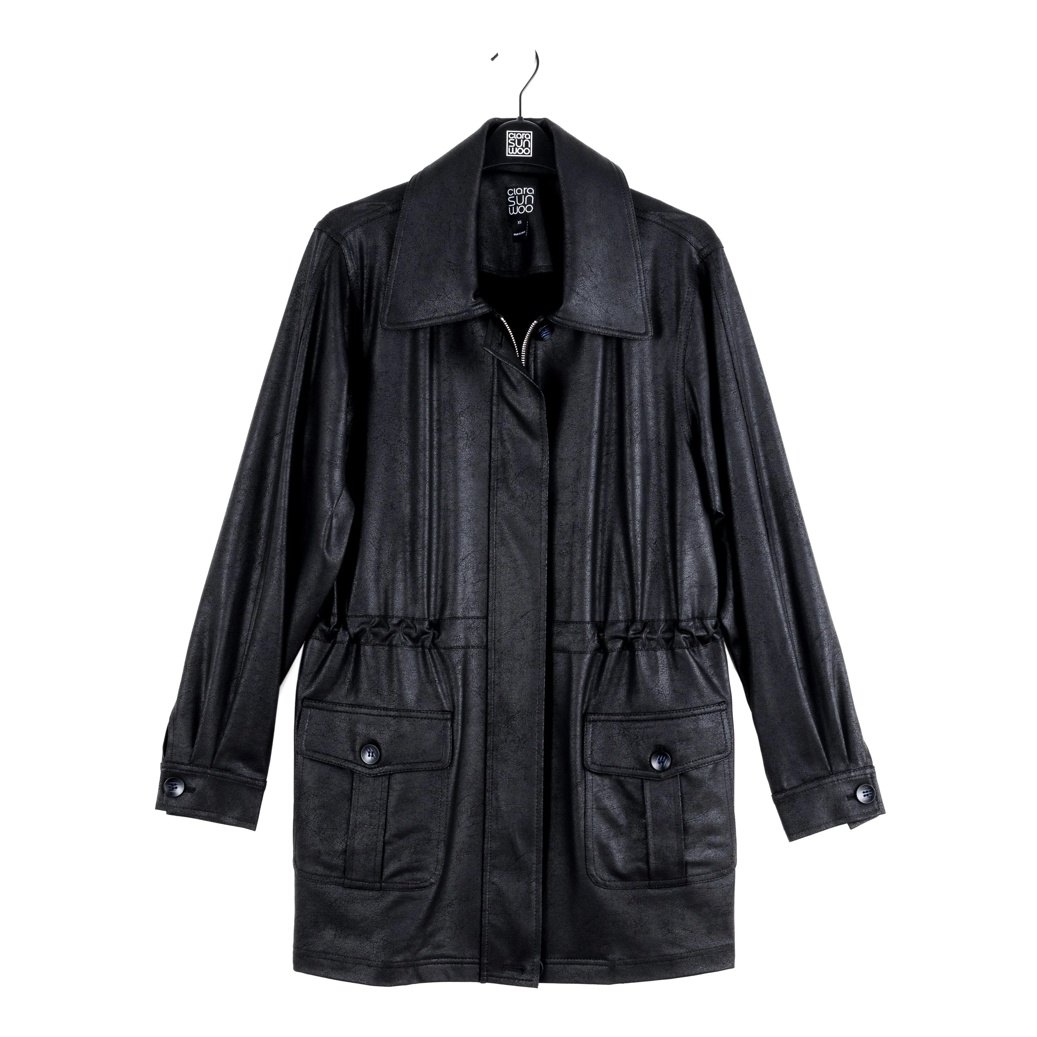 Liquid Leather™ Drawstring Waist Utility Jacket - Black